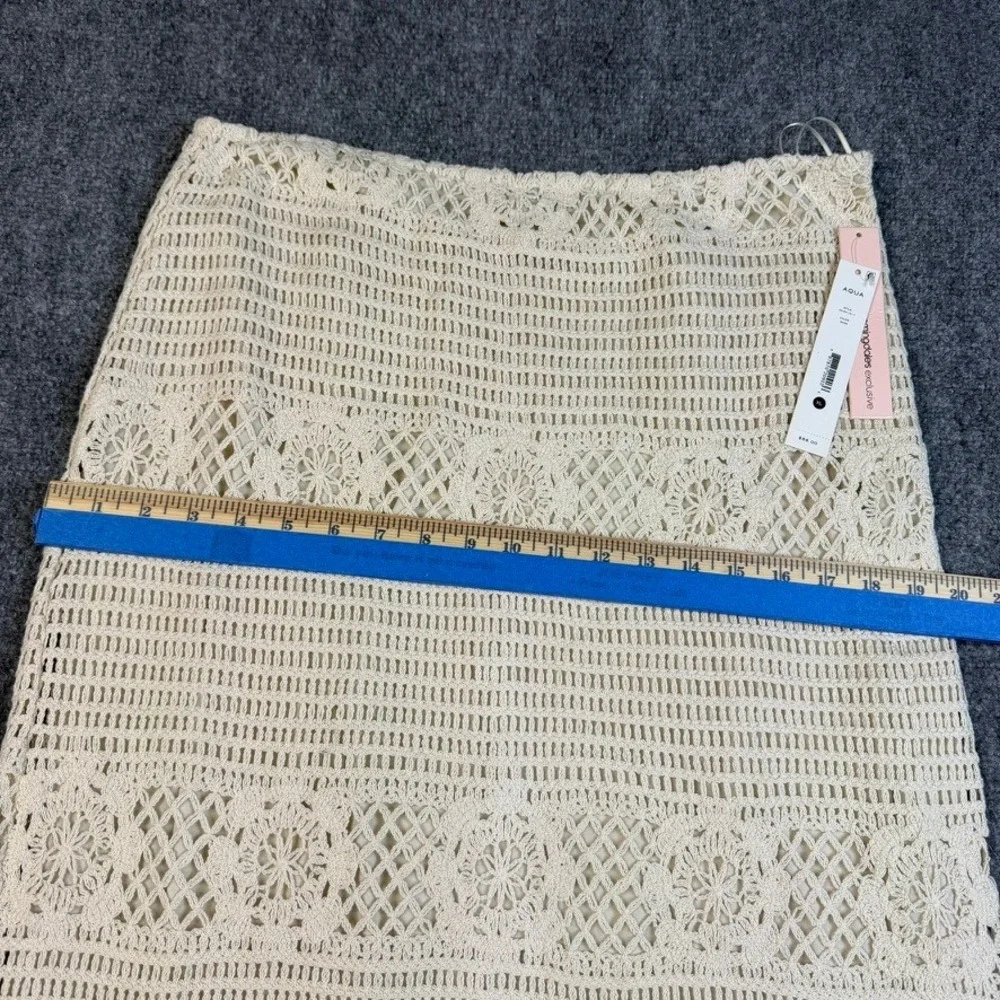 Aqua Crochet Midi Skirt Women XL Cream Fringe Boho Bloomingdales NWT